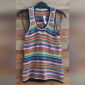 Trina Turk Crochet Sleeveless Tank Sweater Vest Sz S Textured Multicolor Stripes